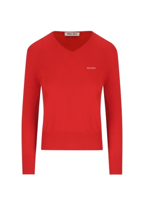 Miu Miu embroidered-logo V-neck sweater