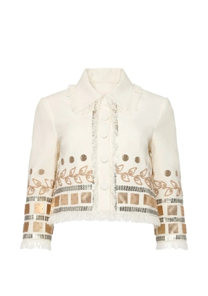 Cinq A Sept Nadia sequin-embellished fringed jacket - Neutrals