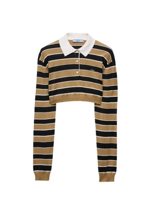 Prada cropped striped silk polo shirt - Neutrals