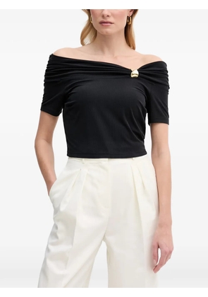 GUESS USA off-shoulder ribbed-knit T-shirt - Black