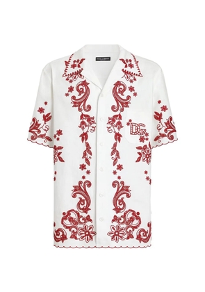 Dolce & Gabbana Hawaii linen shirt with cutwork - White