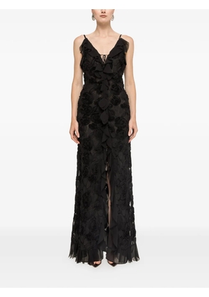NISSA floral-embroidered ruffled maxi dress - Black