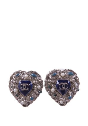CHANEL Pre-Owned CC heart earrings - Silver