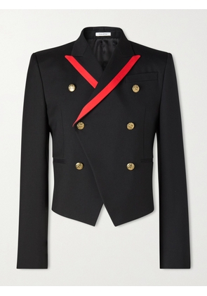 McQueen - Slim-Fit Double-Breasted Grosgrain-Trimmed Wool-Twill Blazer - Men - Black - IT 48