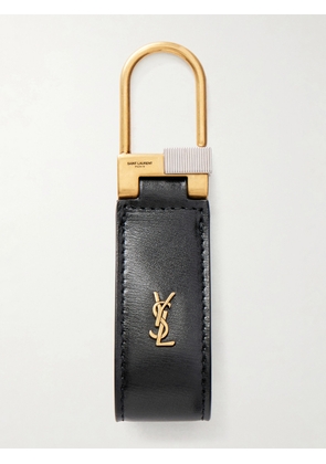 SAINT LAURENT - Tiny Cassandre Logo-Embellished Leather and Gold-Tone Key Fob - Men - Black