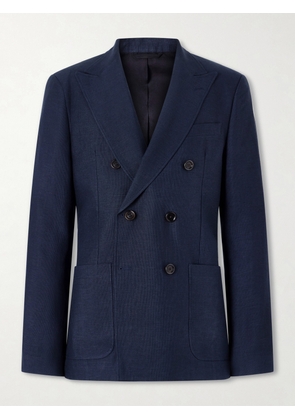 Oliver Spencer - Double-Breasted Linen, Virgin Wool and Cotton-Blend Suit Jacket - Men - Blue - UK/US 36