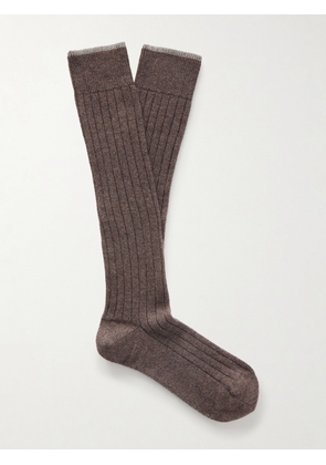Brunello Cucinelli - Ribbed Cashmere Socks - Men - Brown - S