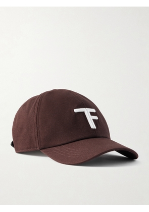 TOM FORD - Leather-Trimmed Logo-Embroidered Cotton-Twill Baseball Cap - Men - Brown - S