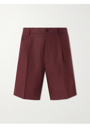 Dolce&Gabbana - Maiolica Corallo Straight-Leg Pleated Linen Shorts - Men - Burgundy - IT 46