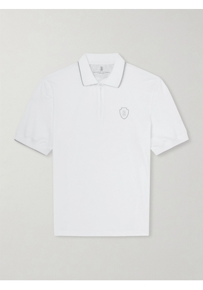 Brunello Cucinelli - Logo-Appliquéd Jersey Polo Shirt - Men - White - S