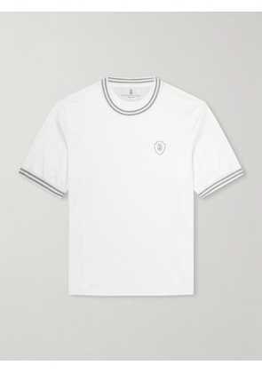Brunello Cucinelli - Logo-Appliquéd Cotton-Jersey Tennis Shirt - Men - White - S