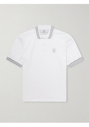 Brunello Cucinelli - Logo-Appliquéd Striped Cotton-Jersey Polo Shirt - Men - White - S