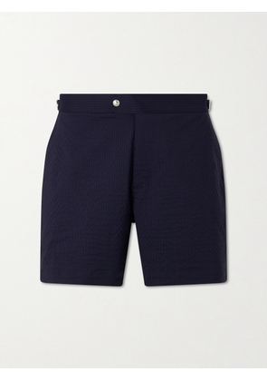 Mr P. - Straight-Leg Striped Seersucker Swim Shorts - Men - Blue - XS