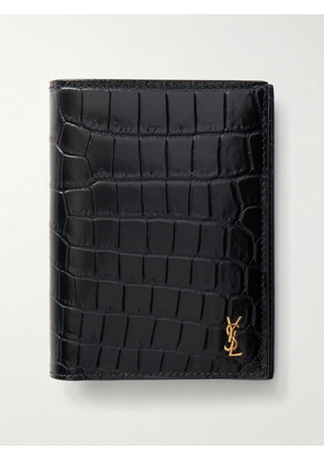 SAINT LAURENT - Tiny Cassandre Logo-Appliquéd Croc-Effect Leather Bifold Wallet - Men - Black