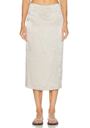 EAVES Kory Midi Skirt in Silver Taupe - Metallic Neutral. Size XXS (also in S, M, L, XL).