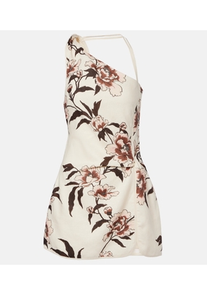 SIR Floral one-shoulder linen minidress