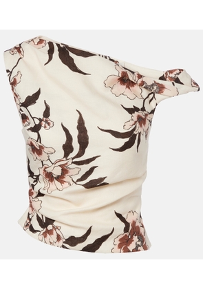 SIR Floral asymmetric linen top