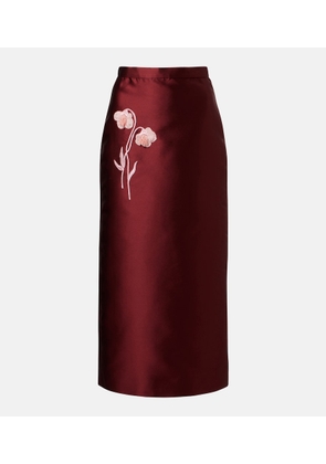 Erdem Floral-applique satin slip skirt