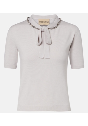 Valentino Embellished tie-neck virgin wool sweater