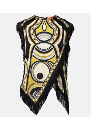 La DoubleJ Scarf fringed printed silk voile top