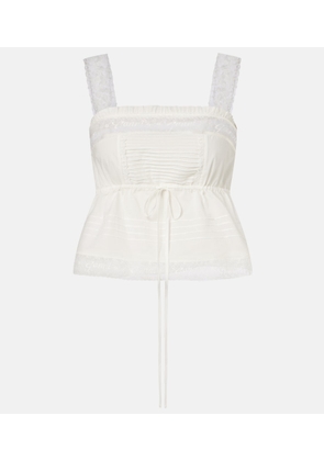 Ganni Lace-trimmed ruffled cotton crop top