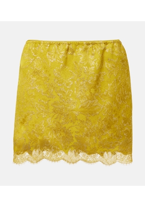 Saint Laurent Lace-trimmed jacquard lame miniskirt