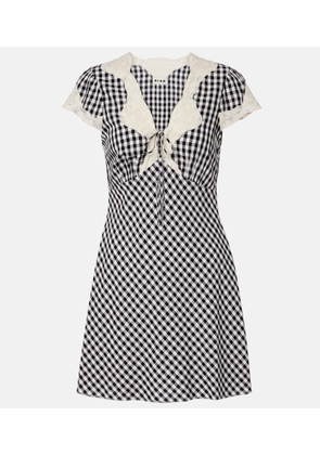 Rixo Lacie lace-trimmed checked crepe minidress