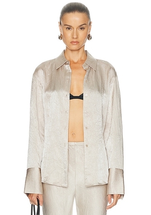 EAVES Freda Slim Shirt in Silver Taupe - Metallic Neutral. Size XL (also in XXS, S, M, L).