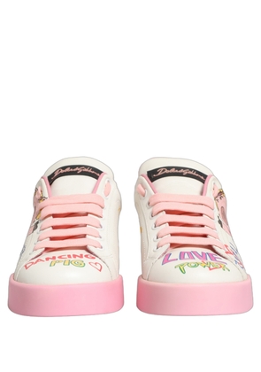 Dolce & Gabbana White Pink Portofino Royal Pig Sneakers Shoes - EU35.5/US5
