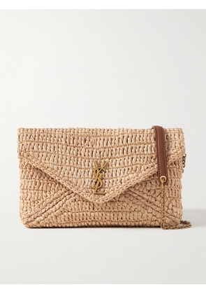 SAINT LAURENT - Cassandre Leather-trimmed Raffia Shoulder Bag - Neutrals - One size