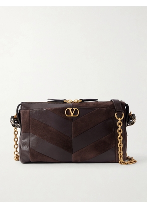 Valentino Garavani - Panthea Small Patchwork Leather And Suede Shoulder Bag - Brown - One size