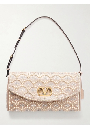 Valentino Garavani - Devain Pearl And Crystal-embellished Satin Shoulder Bag - Neutrals - One size