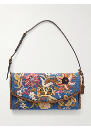 Valentino Garavani - Devain Small Leather-trimmed Embroidered Denim Shoulder Bag - Multi - One size