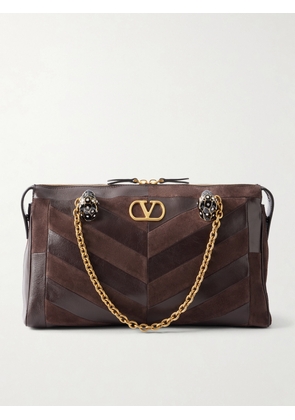 Valentino Garavani - Panthea Medium Embellished Patchwork Leather And Suede Shoulder Bag - Brown - One size