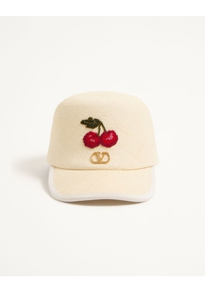 Valentino Garavani Cherryfic Baseball Cap In Straw Woman NATURAL/MULTICOLOUR 55