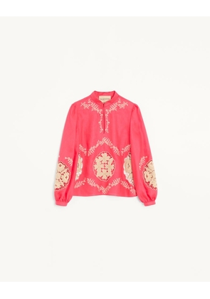 Valentino Embroidered Couture Linen Top Woman CORAL/BEIGE 36