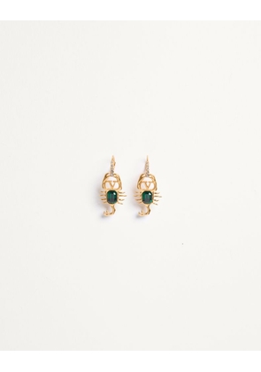 Valentino Garavani Gardienne Earrings in Metal, Crystals and Glass Woman ANTIQUE BRASS/EMERALD UNI