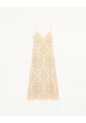 Valentino Midi Dress In Floral Stamp Blanket Woman ECRU/SILVER 36