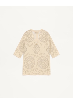 Valentino Short Dress In Floral Stamp Blanket Woman ECRU/SILVER 36