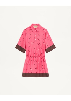 Valentino Stelline Firma Starry Twill Shirt Dress Woman CORAL/CHOCOLATE 36