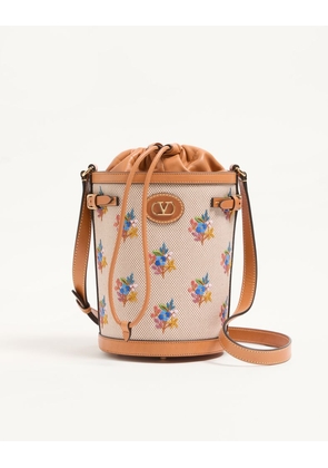 Valentino Garavani Valentino Garavani Antibes Canvas Embroidered Medium Bucket Bag Woman NATURAL/MULTICOLOUR UNI