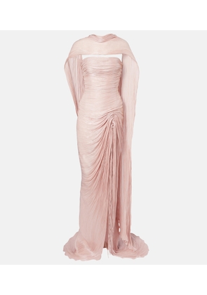 Marmar Halim Draped pleated scarf-detail bustier gown