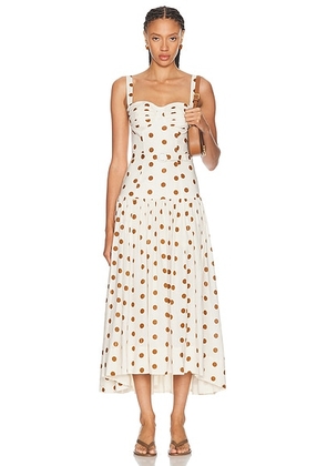 NICHOLAS Drenica Bustier Drop Waist Dress in Ivory & Spice Polka Dot - Ivory. Size 2 (also in 0, 4, 6, 8).