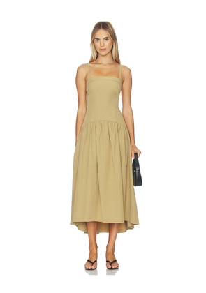 ALL THE WAYS Callista Midi Dress in Brown. Size XXS. Also in XS, S, M, L, XL.