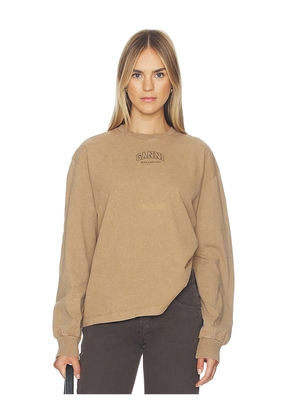 Ganni Future Essentials Washed Effect Long Sleeve Pullover in Brown. Size XS. Also in S, M, L, XL.