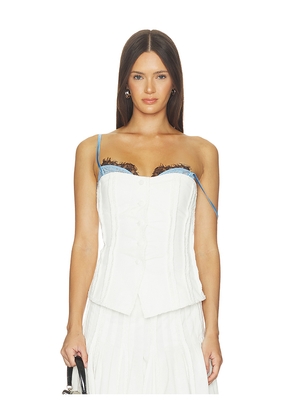 Markgong Strapless Button Up Top With Lace Trim in White. Size 34/2. Also in 36/4, 38/6, 40/8, 42/10.