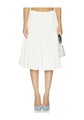 Markgong Pleated Midi Skirt in White. Size 34/2. Also in 36/4, 38/6, 40/8, 42/10.
