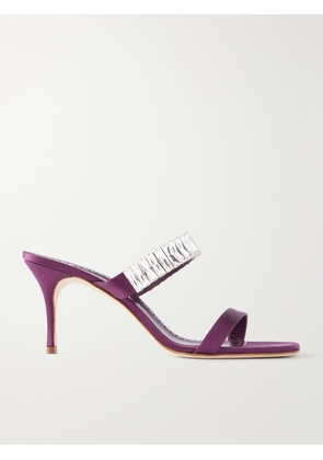 Manolo Blahnik - Sakobay 70 Crystal-embellished Satin Sandals - Purple - IT36,IT36.5,IT37,IT37.5,IT38,IT38.5,IT39,IT39.5,IT40,IT40.5,IT41,IT41.5,IT42