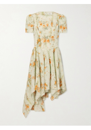 MCQUEEN - Asymmetric Floral-print Silk-crepe De Chine Mini Dress - Yellow - IT38,IT40,IT42,IT44