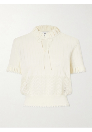 MCQUEEN - Tie-detailed Crocheted Polo Shirt - White - IT38,IT40,IT42,IT44